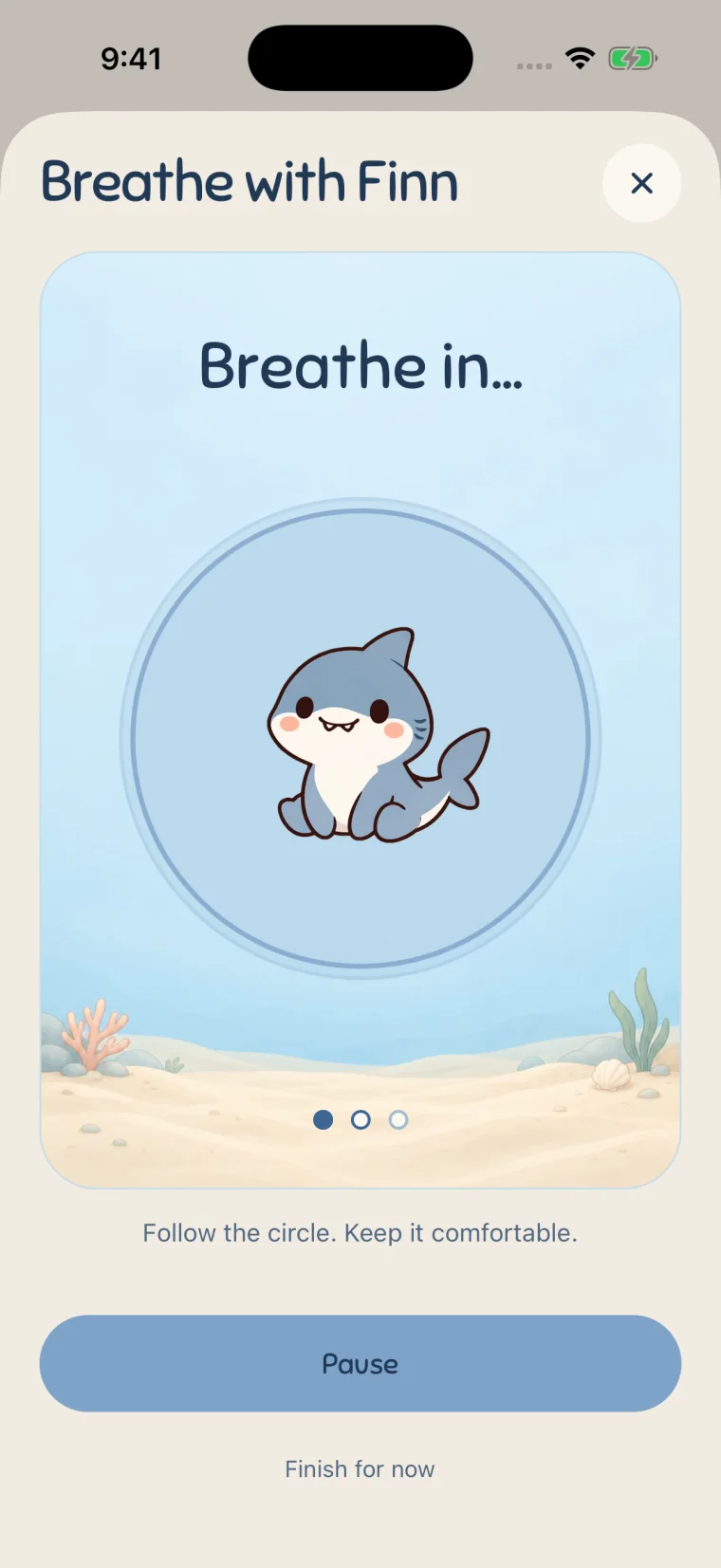 Breathe with Finn: a slow, expanding breathing circle